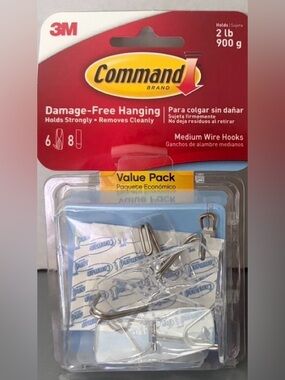 Commando Brand Medium Wire Picture Frame Hooks in Clear & Silver - Value Pack